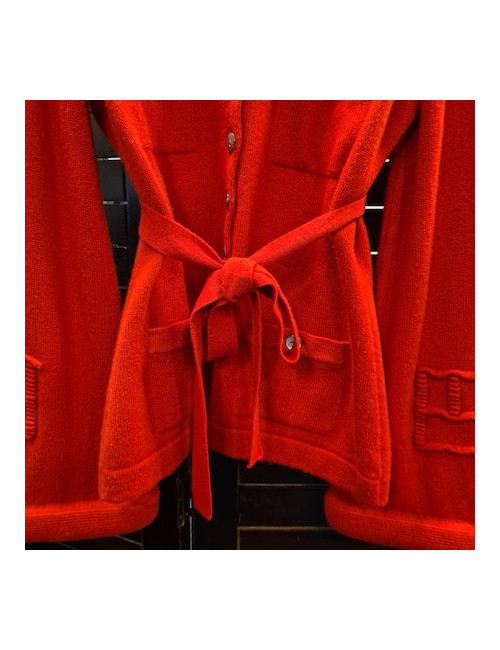 E.S Gilet T  CHANEL  "Paris-Shanghai"en cachemire rouge 