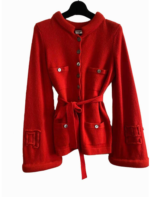 E.S Gilet T  CHANEL  "Paris-Shanghai"en cachemire rouge 