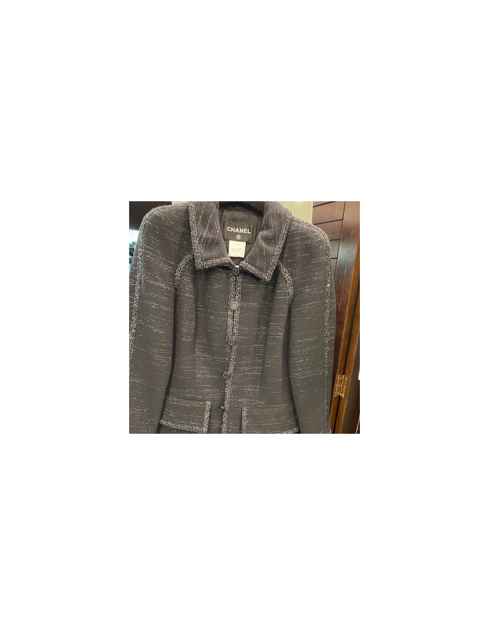 Veste T 36 CHANEL laine noire et fils d'argent