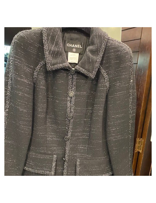 Veste T 36 CHANEL laine noire et fils d'argent