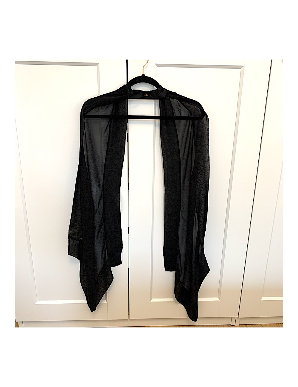 CHANEL black bow and silk voile