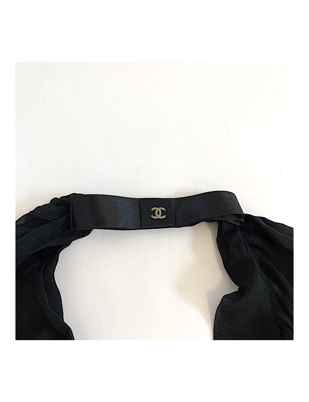 CHANEL black bow and silk voile