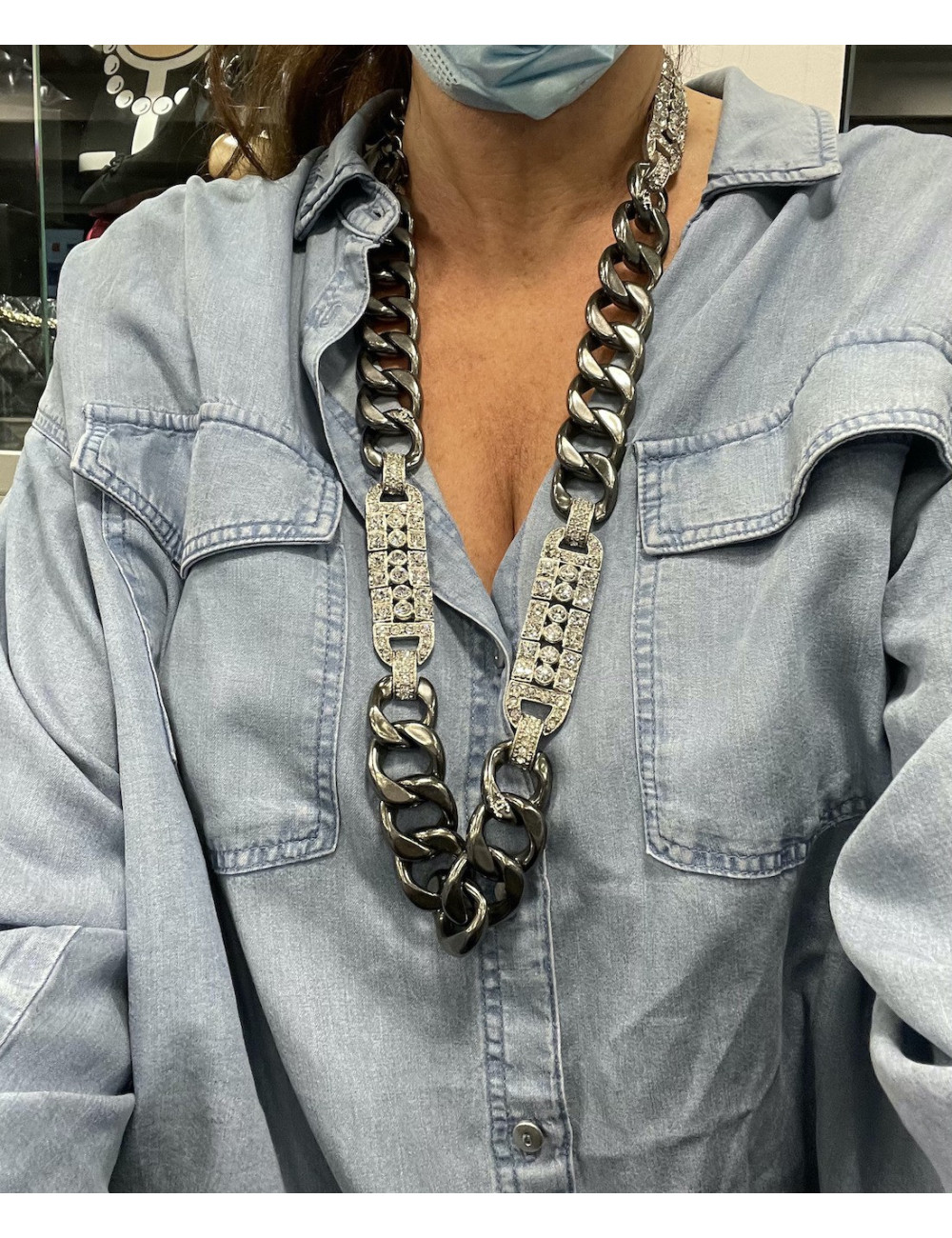 Ceinture CHANEL chaine argent et strass