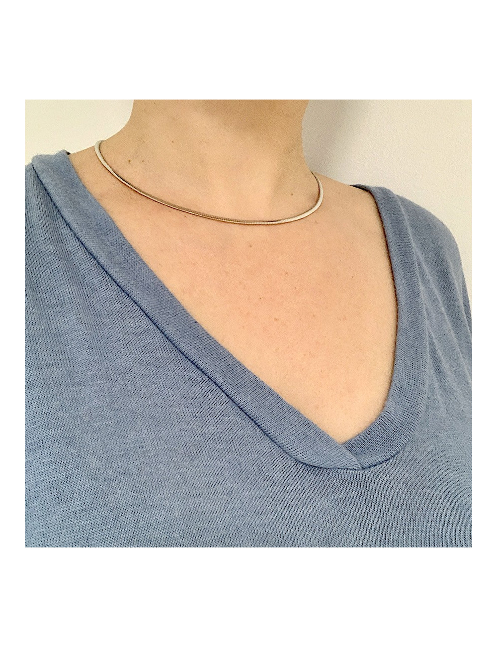 Collier plat en or blanc et or jaune