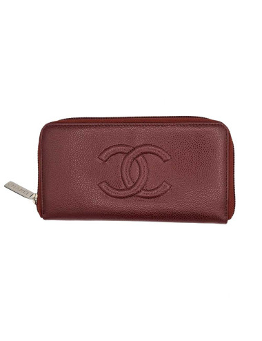 Compagnon en cuir grainé bordeux CHANEL
