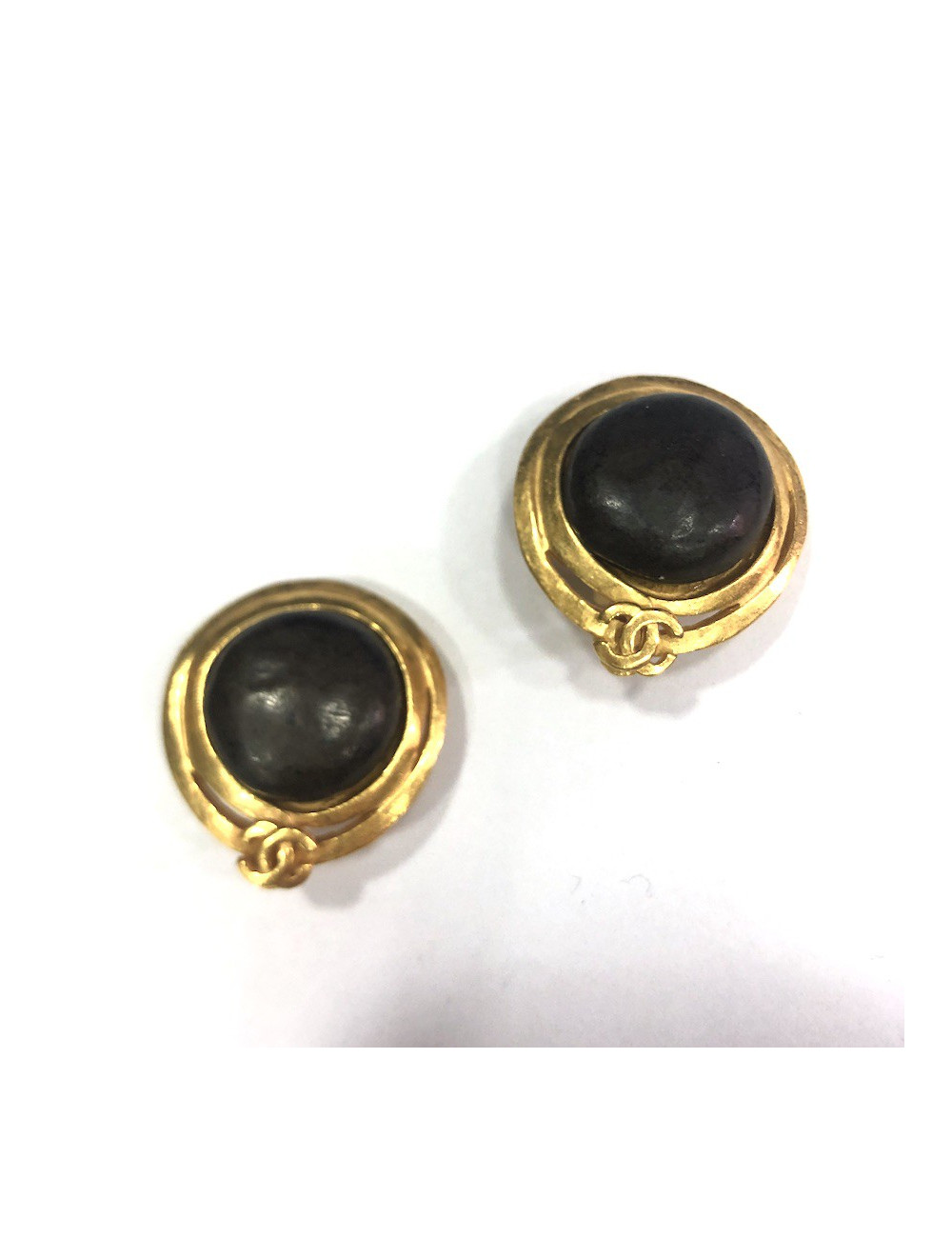 Clips CHANEL cuir marron vintage 