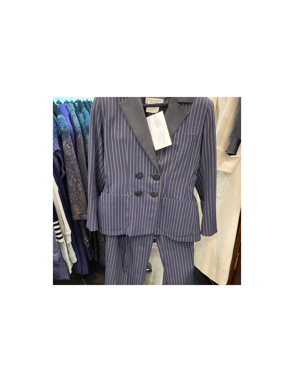 Smoking YVES SAINT LAURENT T 36 rayé bleu et gris