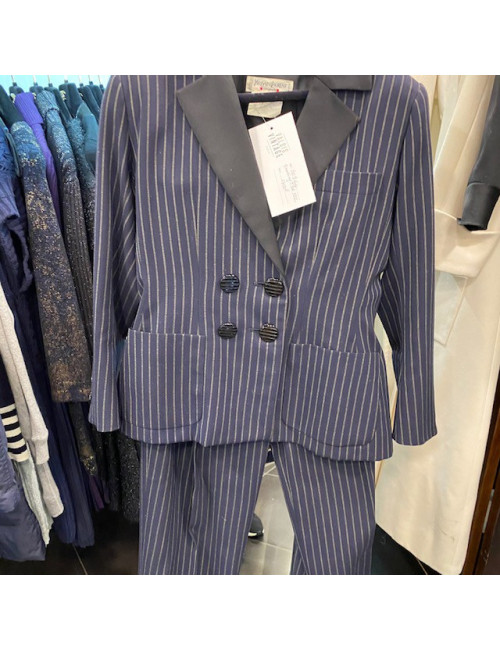 Smoking YVES SAINT LAURENT T 36 rayé bleu et gris