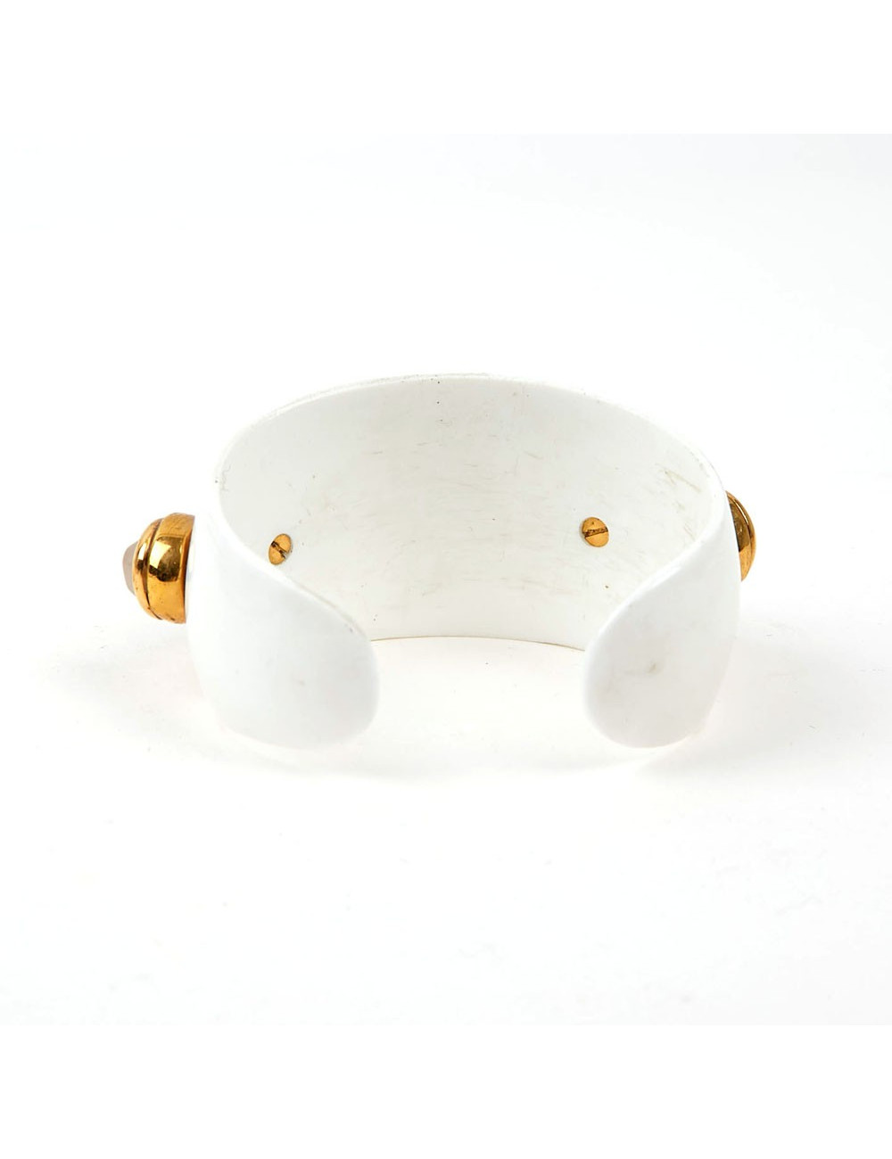GOOSSENS Cuff Bracelet in White Resin and Rock Crystal Cabochons