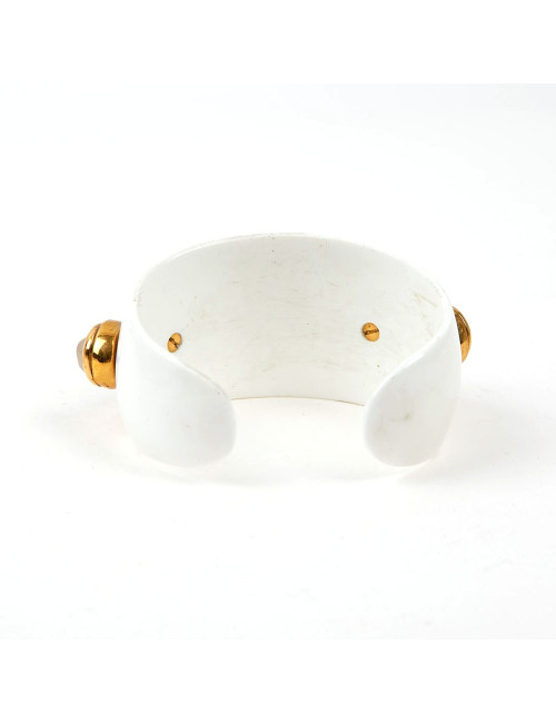 GOOSSENS Cuff Bracelet in White Resin and Rock Crystal Cabochons