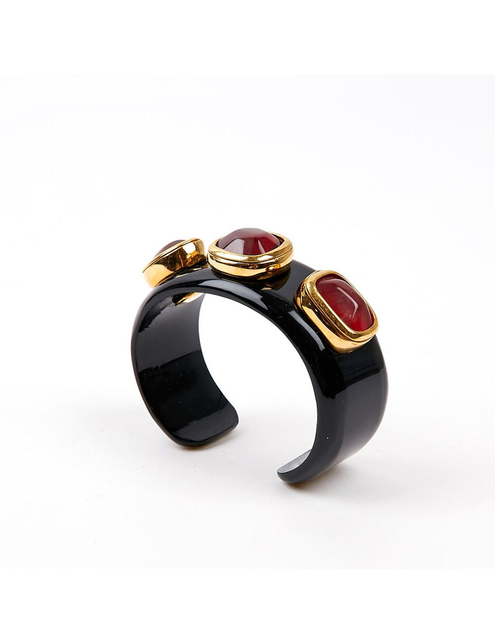 GOOSSENS Black Cuff Bracelet with Tinted Rock Crystal Cabochons