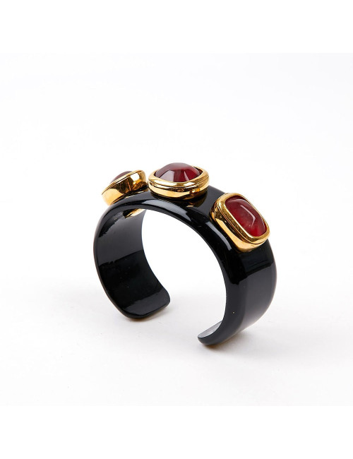 GOOSSENS Black Cuff Bracelet with Tinted Rock Crystal Cabochons