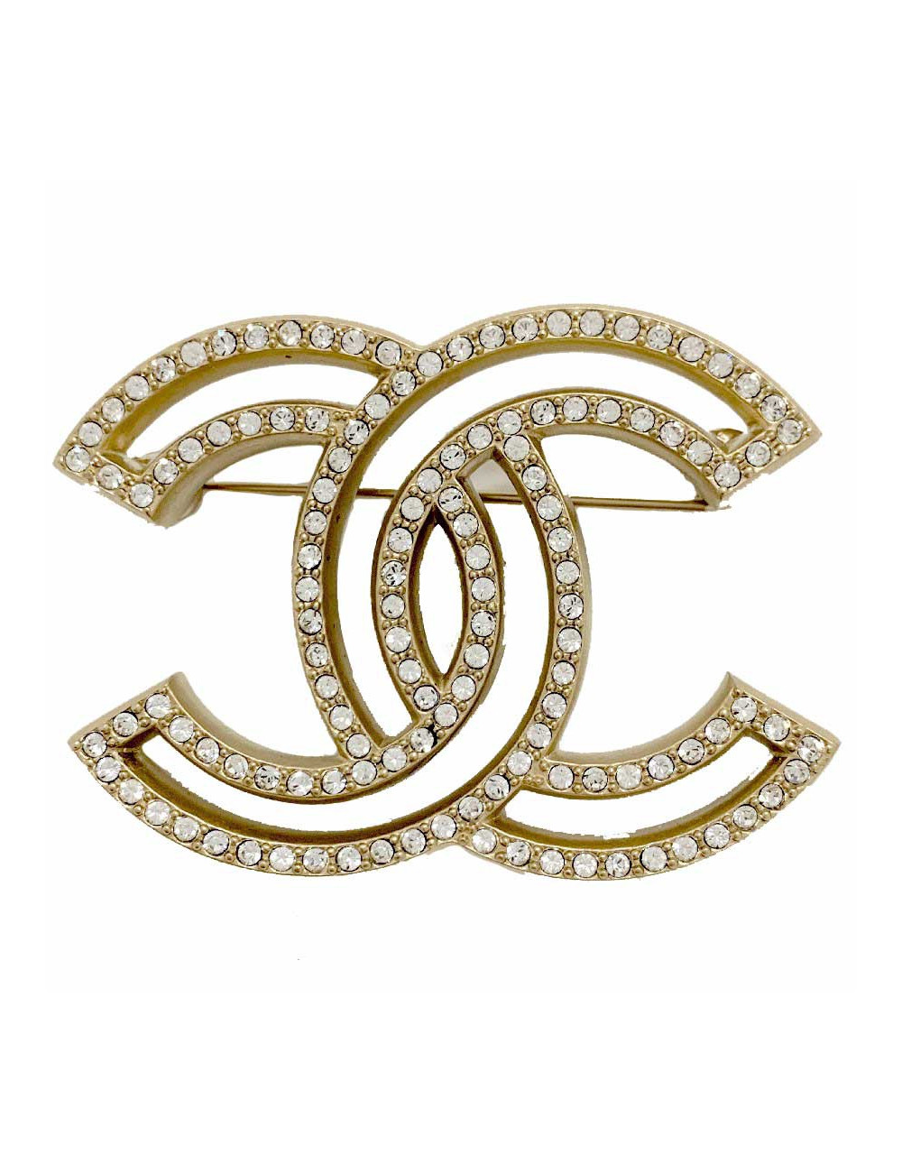 Broche CHANEL Double C strass et métal doré