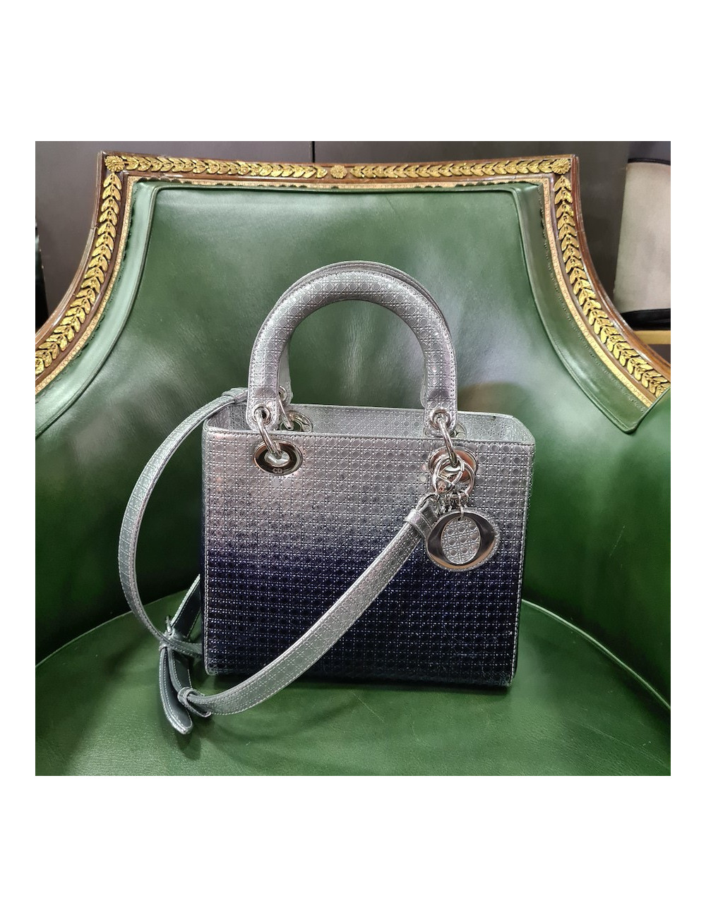 Sac Lady DIOR dégradé encre et argent