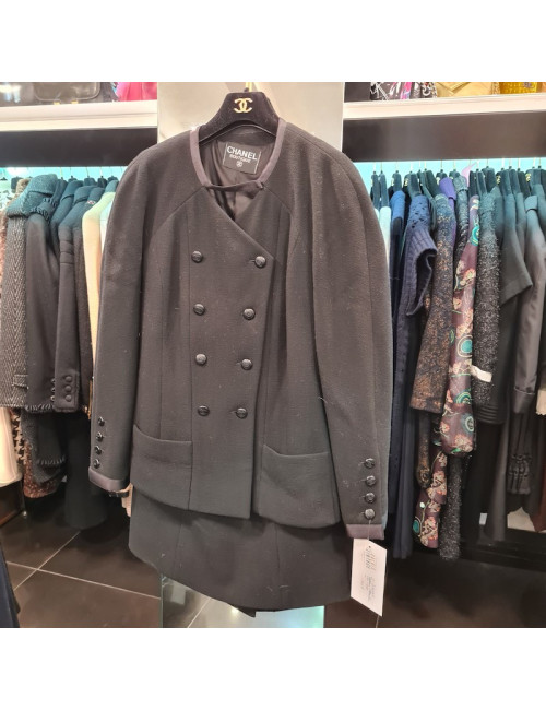 Tailleur CHANEL tweed noir Vinage