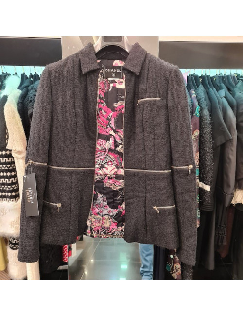 Veste CHANEL noire doublée soie