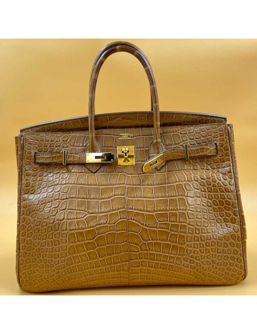 Sac Birkin 35 HERMES marron d'Inde en alligator