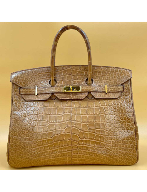 Sac Birkin 35 HERMES marron d'Inde en alligator