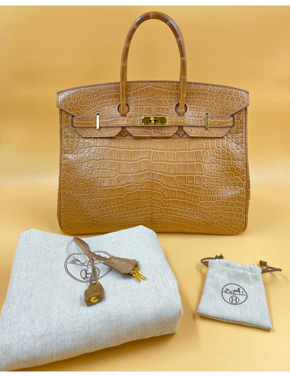 Sac Birkin 35 HERMES marron d'Inde en alligator