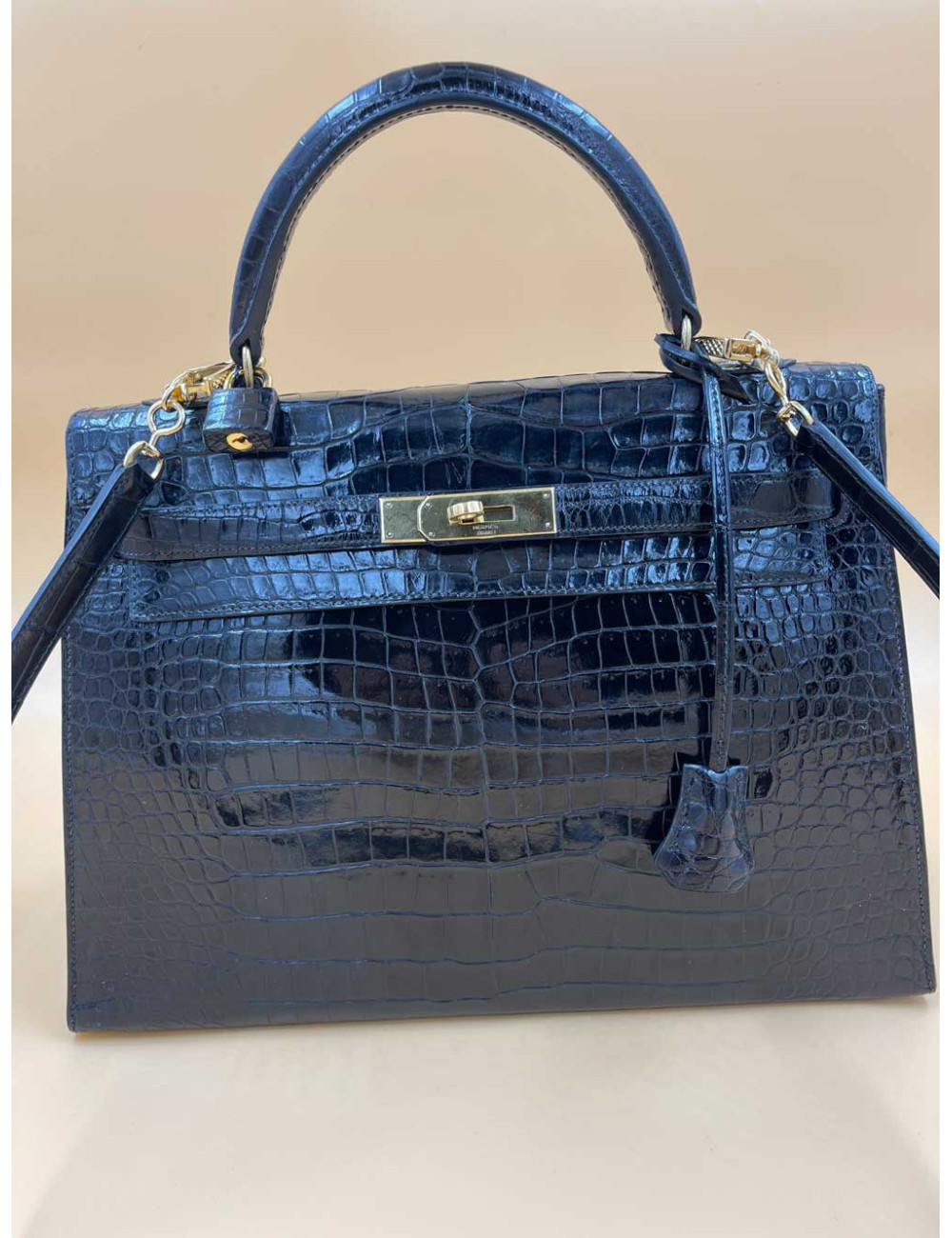 Kelly 32 sellier HERMES porosus noir Vintage