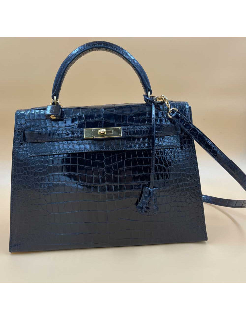 Kelly 32 sellier HERMES porosus noir Vintage