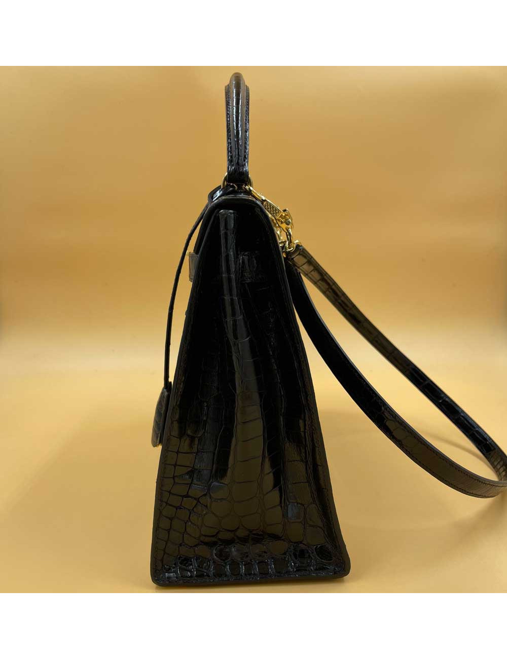 Kelly 32 sellier HERMES porosus noir Vintage