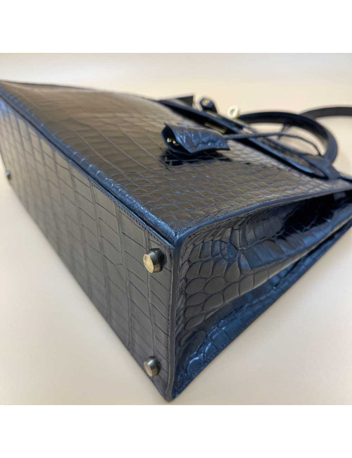 Kelly 32 sellier HERMES porosus noir Vintage