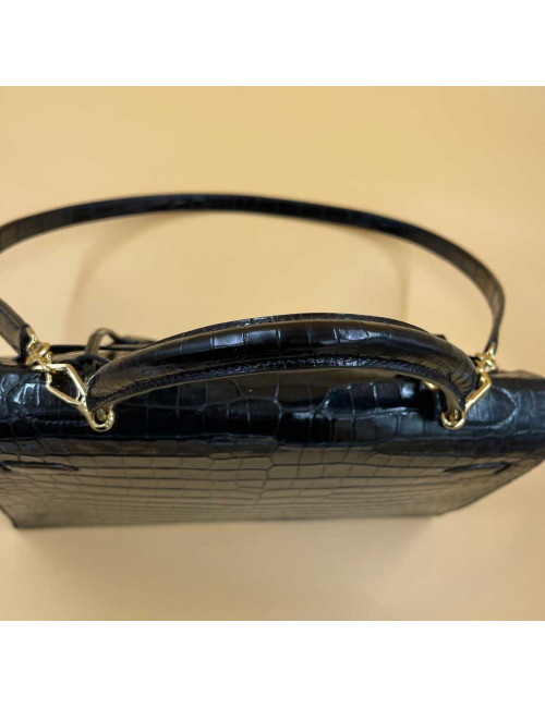 Kelly 32 sellier HERMES porosus noir Vintage