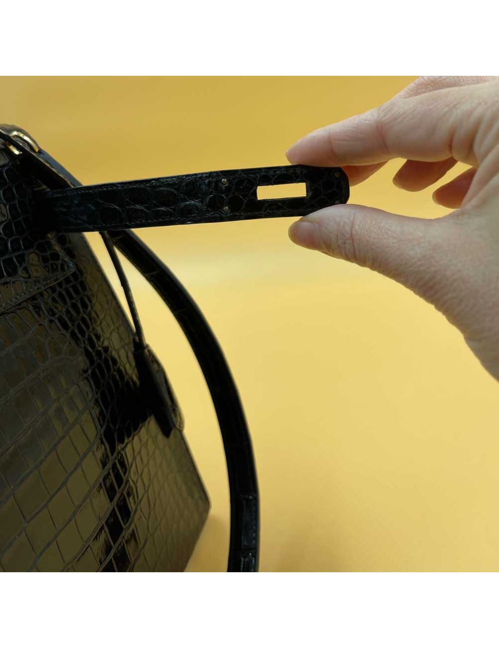 Kelly 32 sellier HERMES porosus noir Vintage