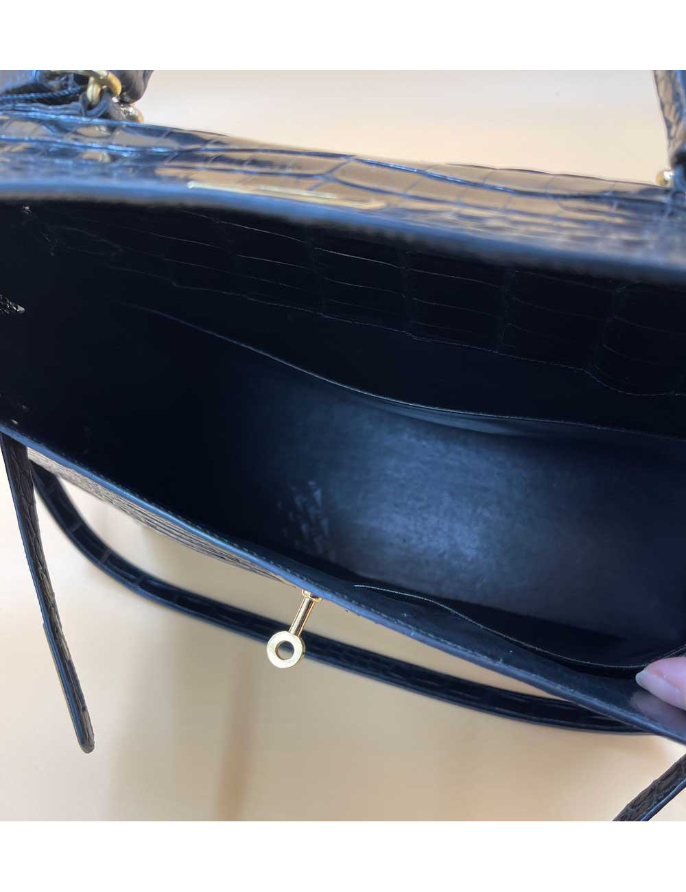 Kelly 32 sellier HERMES porosus noir Vintage