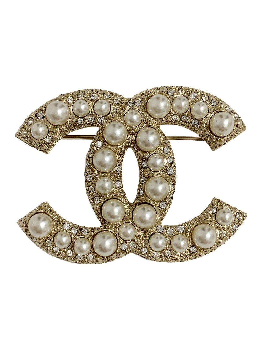 Broche CHANEL CC en perles nacrées et strass