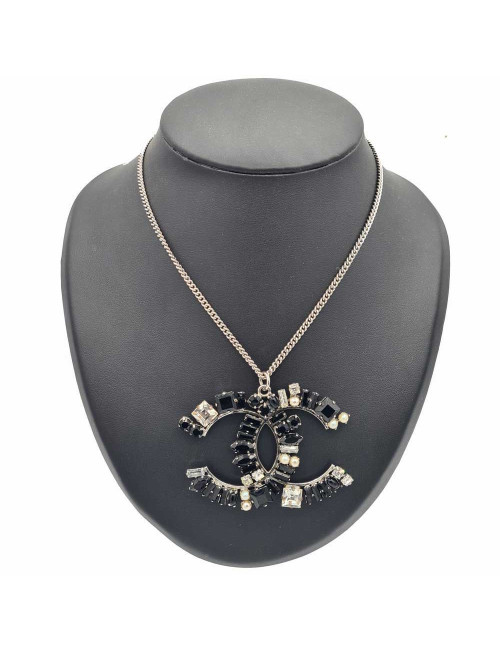 Pendentif CHANEL double cabochons noirs et brillants