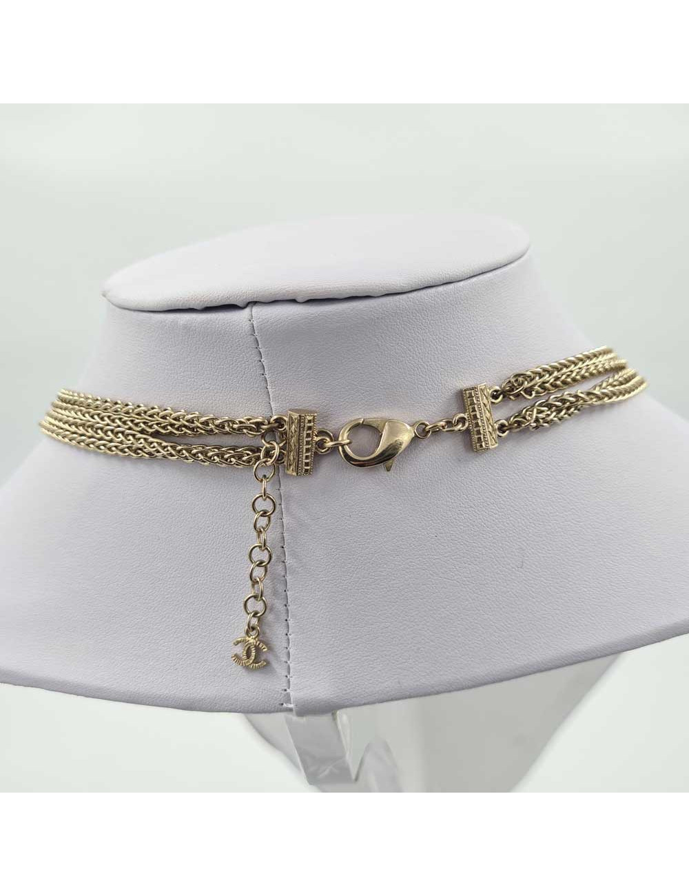 Sautoir CHANEL métal doré, perles et brillants noirs