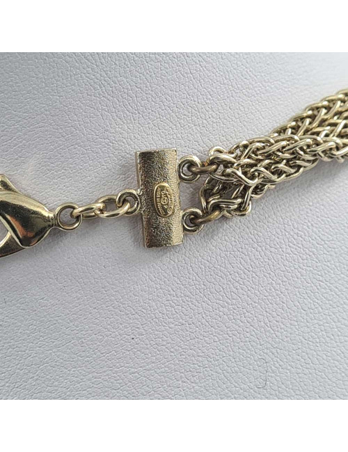 Sautoir CHANEL métal doré, perles et brillants noirs