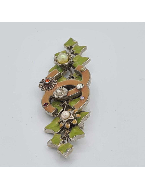 broche CHANEL lierre en metal argent