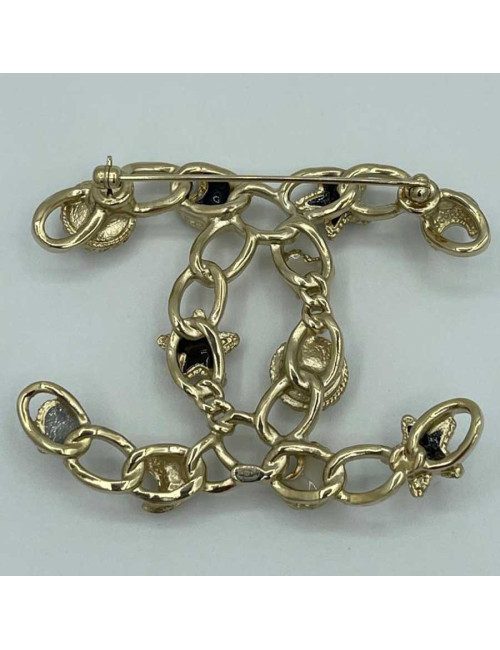 Broche Chanel CC perle strass