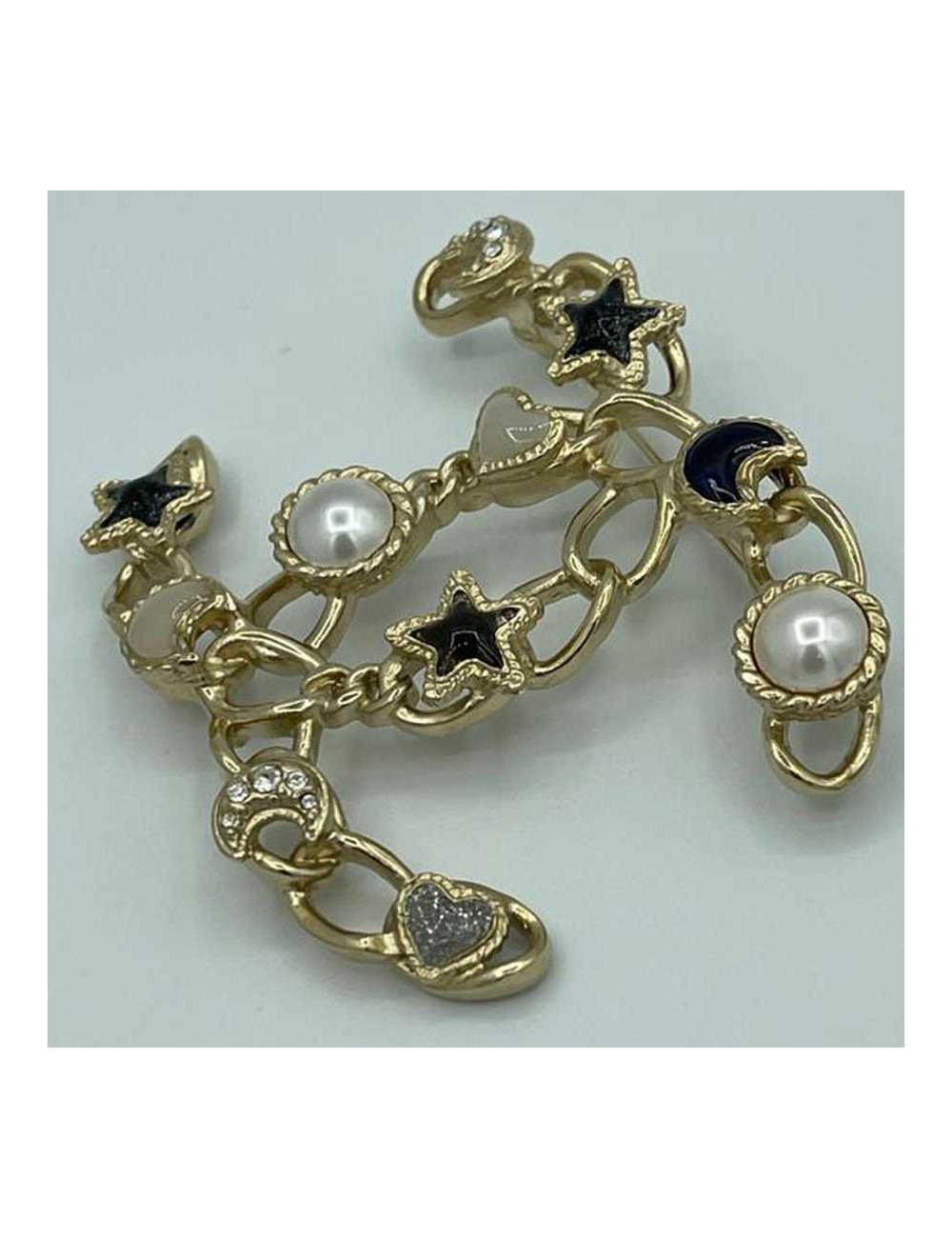 Broche Chanel CC perle strass