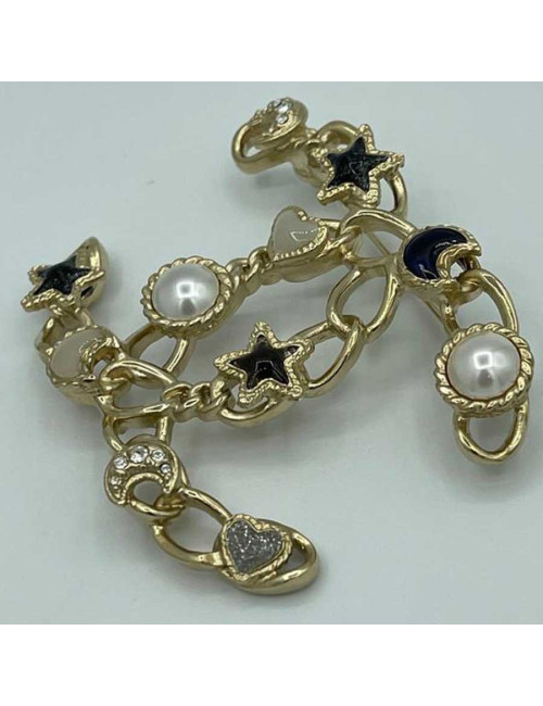 Broche Chanel CC perle strass