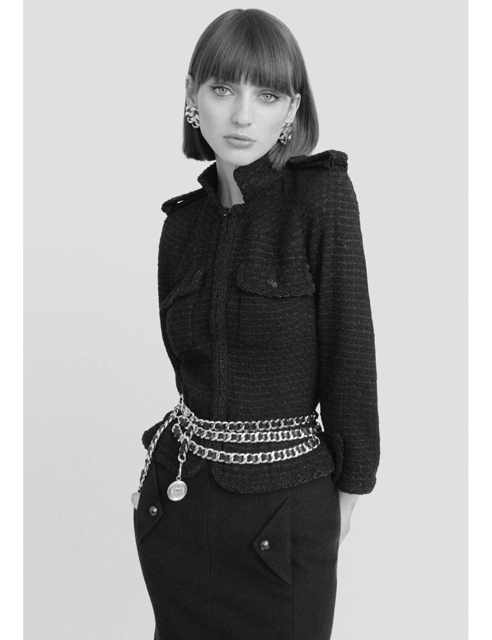 Veste CHANEL T 38 tweed noir 