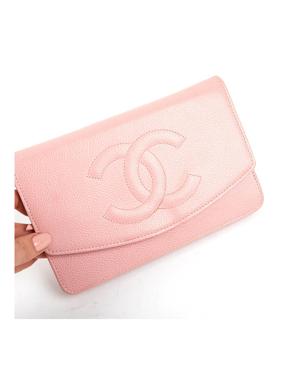 CHANEL Wallet on Chain in Grained Pink Leather
