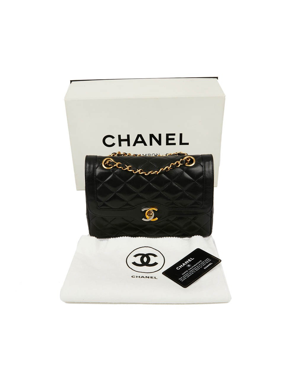 Sac couture vintage CHANEL en cuir d'agneau noir 