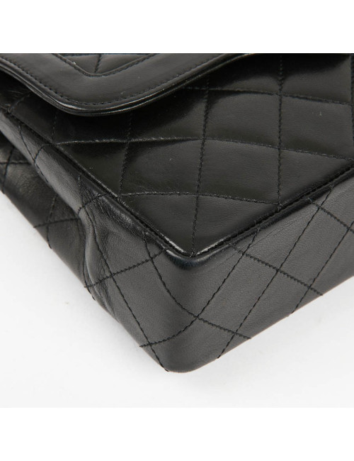 Sac couture vintage CHANEL en cuir d'agneau noir 