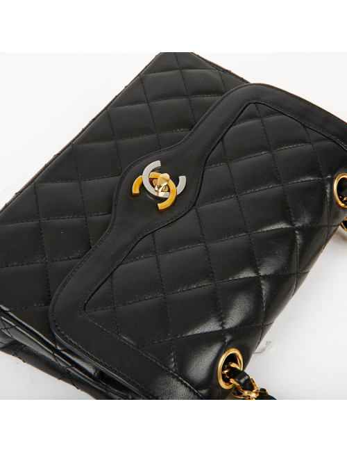Sac couture vintage CHANEL en cuir d'agneau noir 