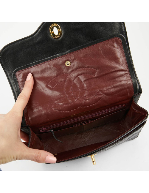 Sac couture vintage CHANEL en cuir d'agneau noir 