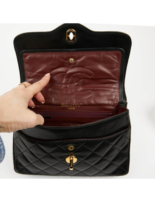 Sac couture vintage CHANEL en cuir d'agneau noir 