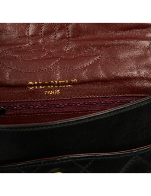 Sac couture vintage CHANEL en cuir d'agneau noir 