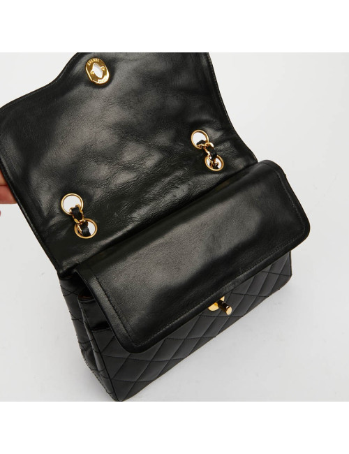 Sac couture vintage CHANEL en cuir d'agneau noir 