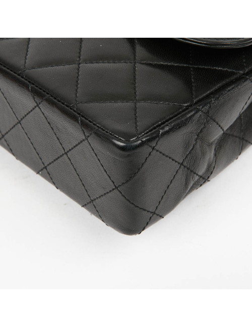 Sac couture vintage CHANEL en cuir d'agneau noir 