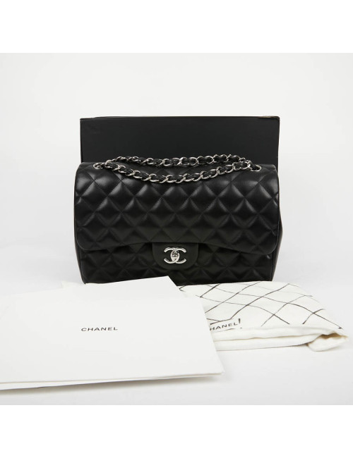 Grand sac classique CHANEL cuir d'agneau bijouterie argent
