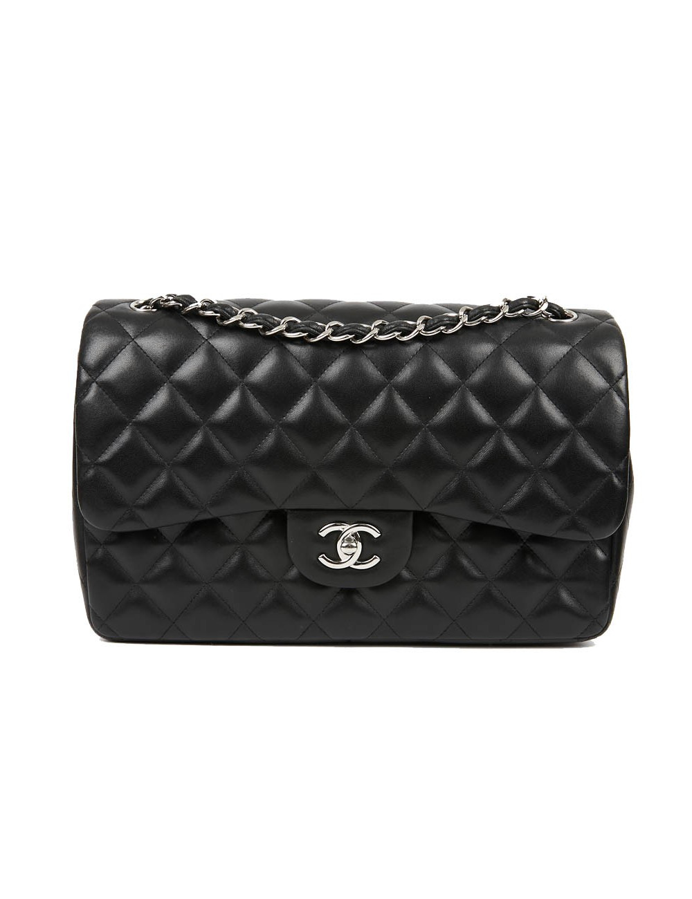 Grand sac classique CHANEL cuir d'agneau bijouterie argent
